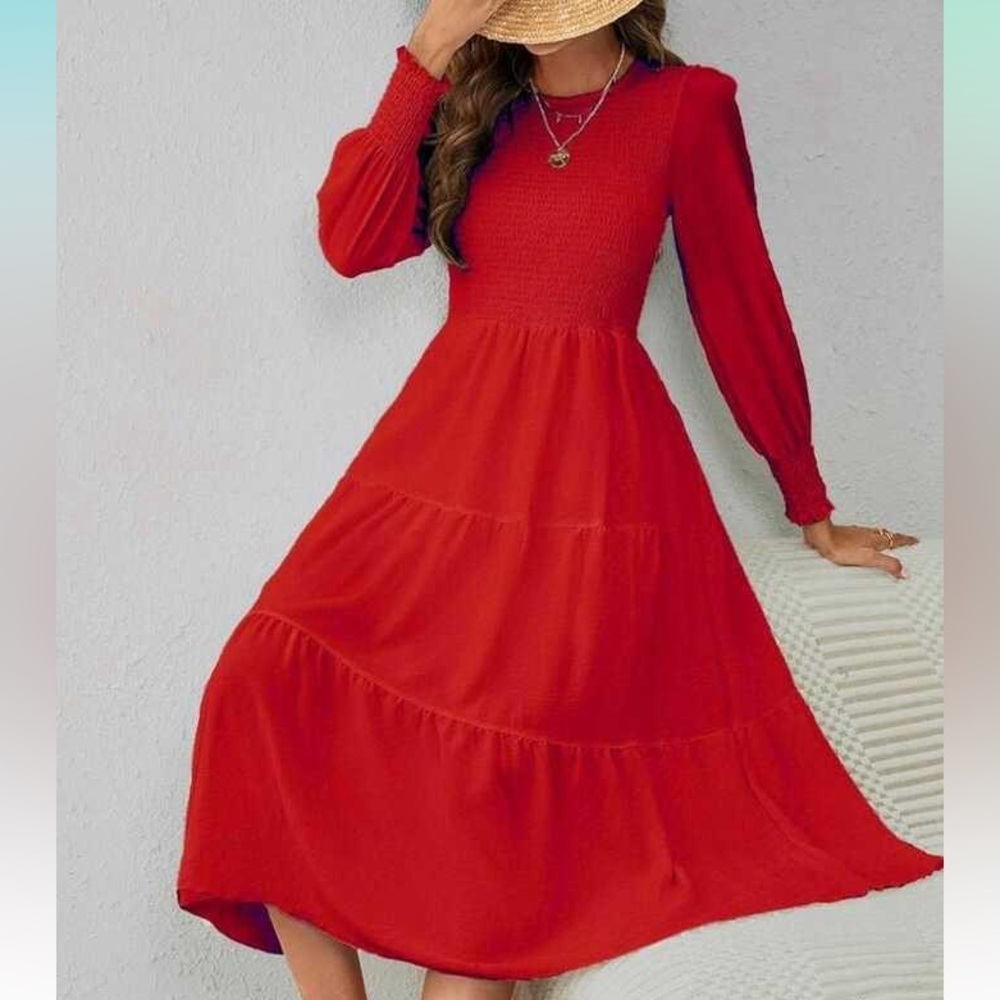 New Small Boho Empire Waist Ruffled Flowy Dress